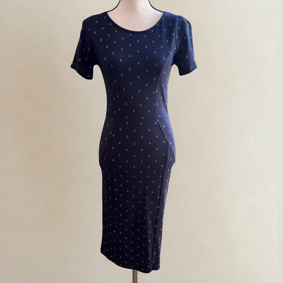 Unique Vintage Dresses & Skirts - Unique Vintage Dark Blue Nautical Wiggle Midi Dress